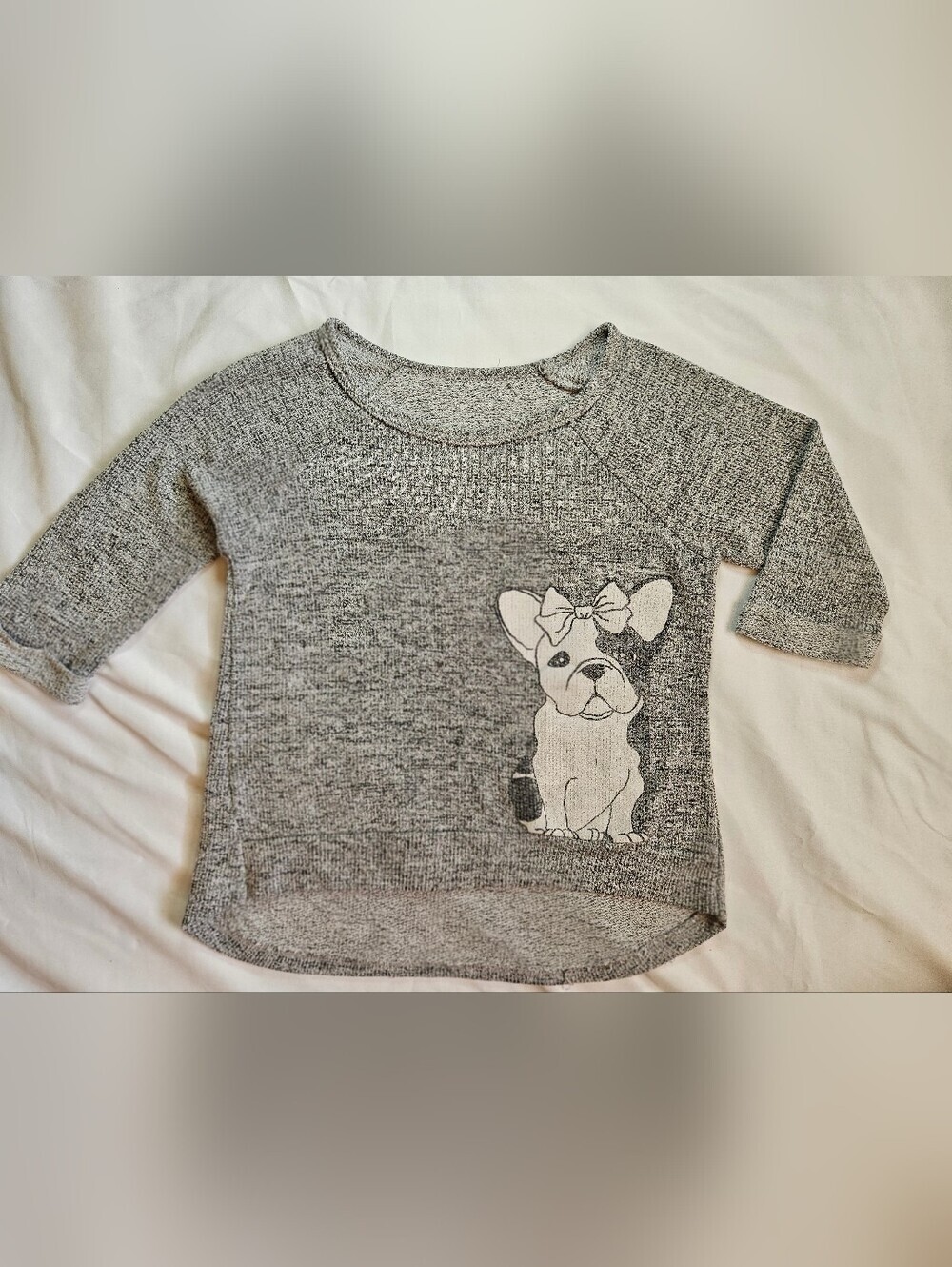Unbranded Girls Gray Lightweight 3/4 Sleeve French Bulldog Sweater Size Small